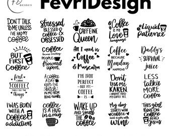 Funny Coffee Lover PNG Bundle 3 Cup Clipart Graphics Bundle (Digital Download)