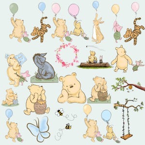 Classic Winnie The Pooh PNG Clipart Bundle, Printable, Boy Birthday Instant Digital Download, Vintage Pooh Baby Shower, 121 Image PNG Bundle