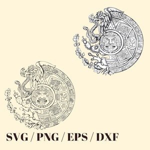Aztec Calendar SVG | Intricate Mayan Calendar PNG, Eps, DXF | Quetzalcoatl Design for Cricut and Silhouette Aztec png aztec svg aztec png