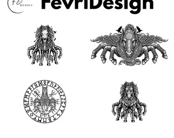 Sleipnir, Odin’s eight-legged horse  Png Svg Pdf Bundle (Digital Download)