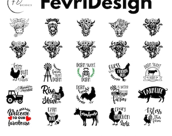 Farm Animal Clipart Barnyard Friends for Baby Shower-2 (SVG, PNG) Bundle (Digital Download)