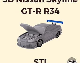 日産 スカイライン  3D クリスタルアート Nissan Skyline GT-R R34 3D Car Model STL - Iconic Nissan Auto Art