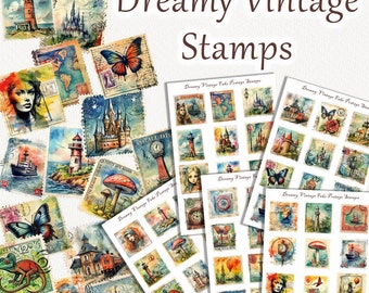 Vintage Stamp Clipart. Vintage Stamps 57pc PNG. Vintageclipart. Retro Stamps PNG. Vintage Stamp Digital paper. Stamp Scrapbooking
