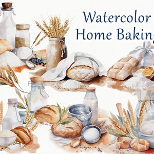 Baking Watercolor Clipart. Bread Clipart. Baking supplies illustration. Watercolor Bakery clipart. Cooking. Kitchen Utensils. PNG