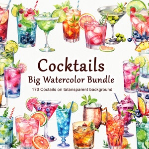 Clipart di cocktail. Pacchetto acquerello cocktail. Clipart di bevande alcoliche. Bevande alcoliche Clipart. Illustrazioni di cocktail. CocktailPNG
