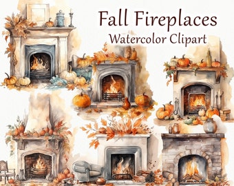 Fireplace Watercolor Clipart. Vintage Fireplace Clipart. Autumn Fireplace. fall Fireplace Illustration. Halloween clipart. Cozy House