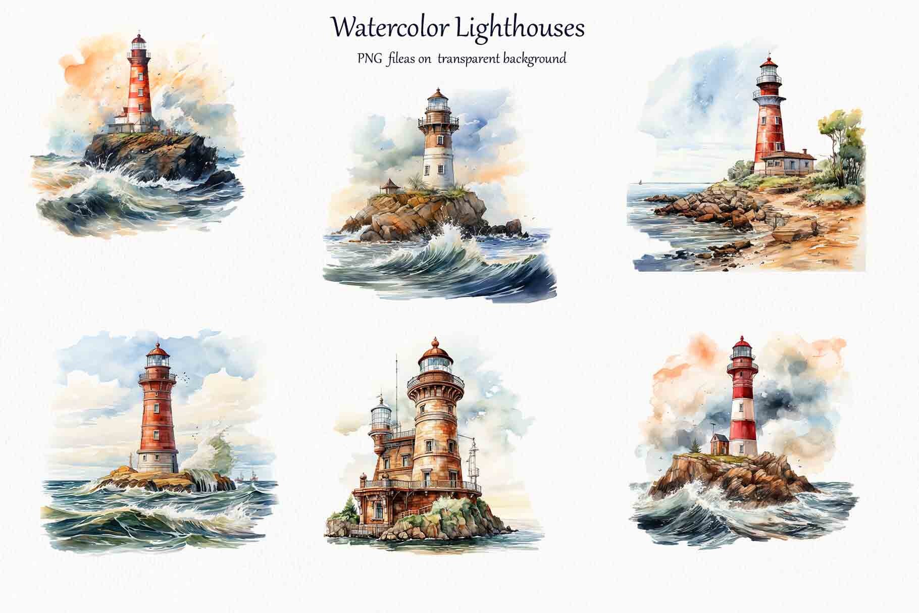 Lighthouses Watercolor Clipart. Watercolor Lighthouse Illustration ...