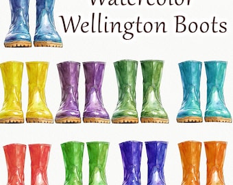 Boots Watercolor clipart. Wellington Boot clipart. Rain boots clipart. Watercolor Boots clip art. Kids wellies Clipart