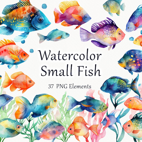 Watercolor fish clipart. Tropical fish clipart. Coral Reef Fish Clipart. Ocean Clipart. Sea life. Gone Fishing Watercolor. Ocean Animal.