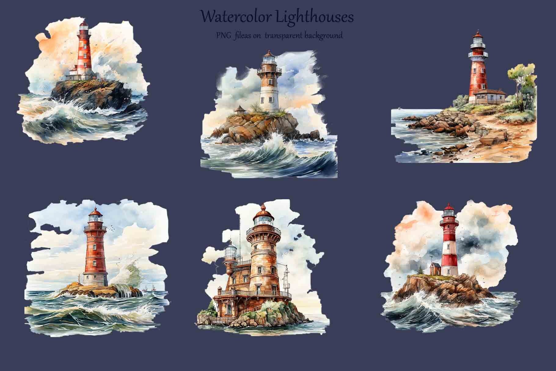 Lighthouses Watercolor Clipart. Watercolor Lighthouse Illustration ...