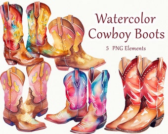 Cowboy Boots Watercolor clipart. Boot clipart. Cowgirl boots clipart. Watercolor Boots clip art. Western Watercolor Clipart