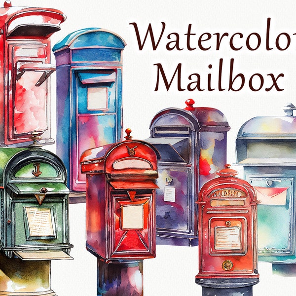 Mailbox Watercolor clipart. Vintage mail clipart. British Postbox. Snail mail clipart. Watercolour Clipart