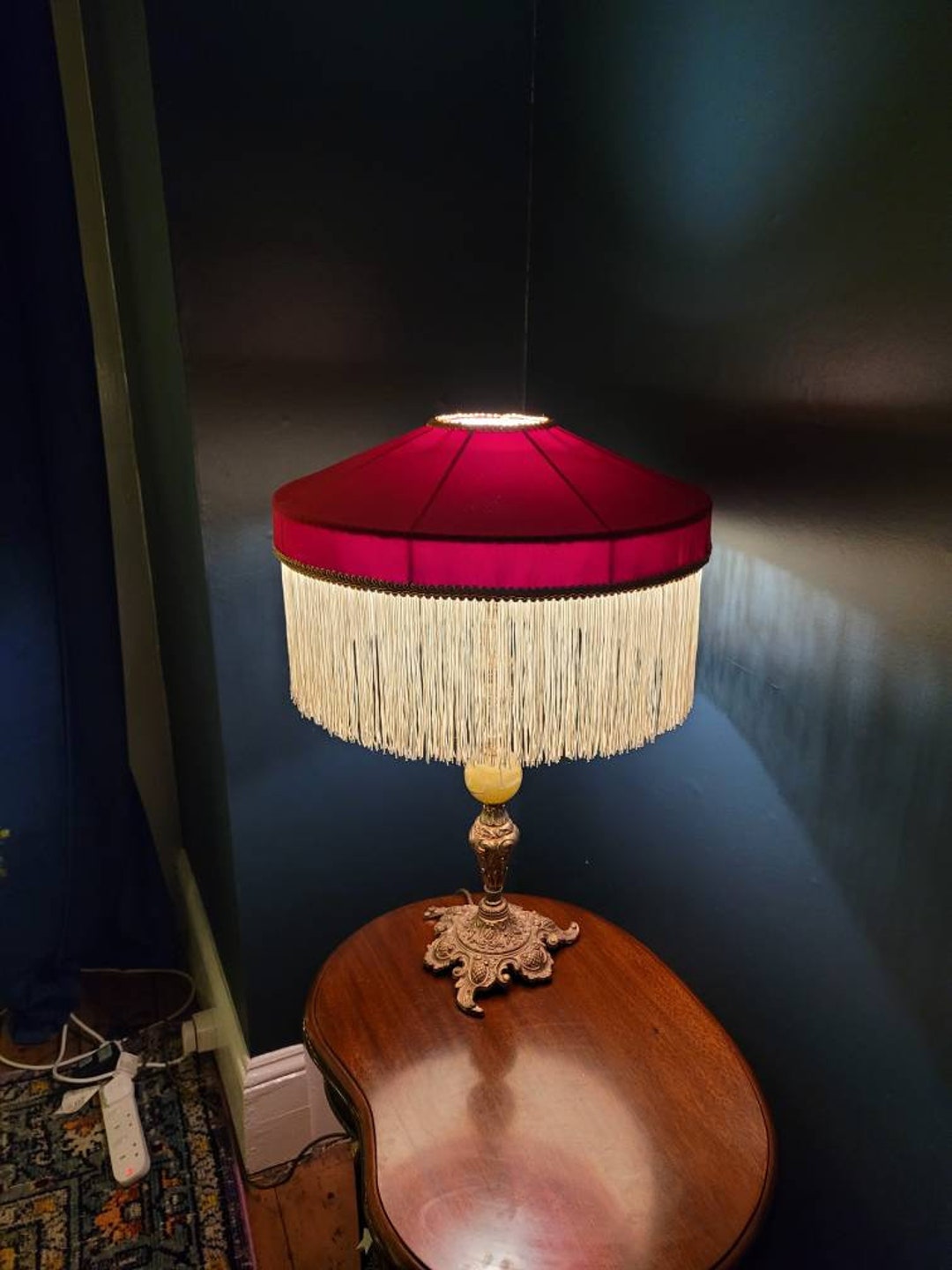 Red Victorian Lampshade, Handsewn, Handmade Lampshade, Downton Abbey ...