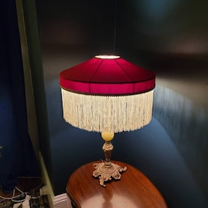Red Victorian lampshade, handsewn, handmade lampshade, downton abbey, velvet lampshade, bespoke, vintage, 1920s