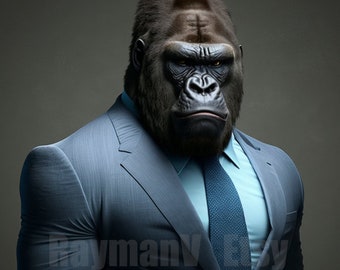 Gorilla in a suit. Digital art. Instant download. For on a canvas or in a photo frame