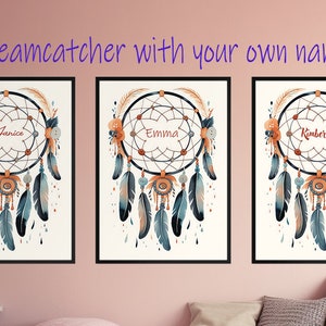 Personalisierter Traumfänger im Boho-Stil, mit Ihrem eigenen Namen! Schön für ein Kinderzimmer, Babyzimmer oder Jugendzimmer. Poster oder digital