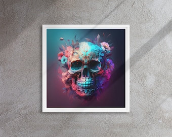 Sugar Skull Wall Art Neon. Bright Colors Canvas print Mexcican Sugar Skull. Mexican Skull Poster. Mexican Sugar Skull Digital Art.