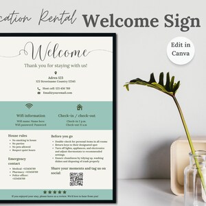Znak powitalny dla domów wynajmu krótkoterminowego Airbnb, karta z podziękowaniami za pobyt dla gościa, karta z podziękowaniami od gospodarza, szablon karty powitalnej Canva
