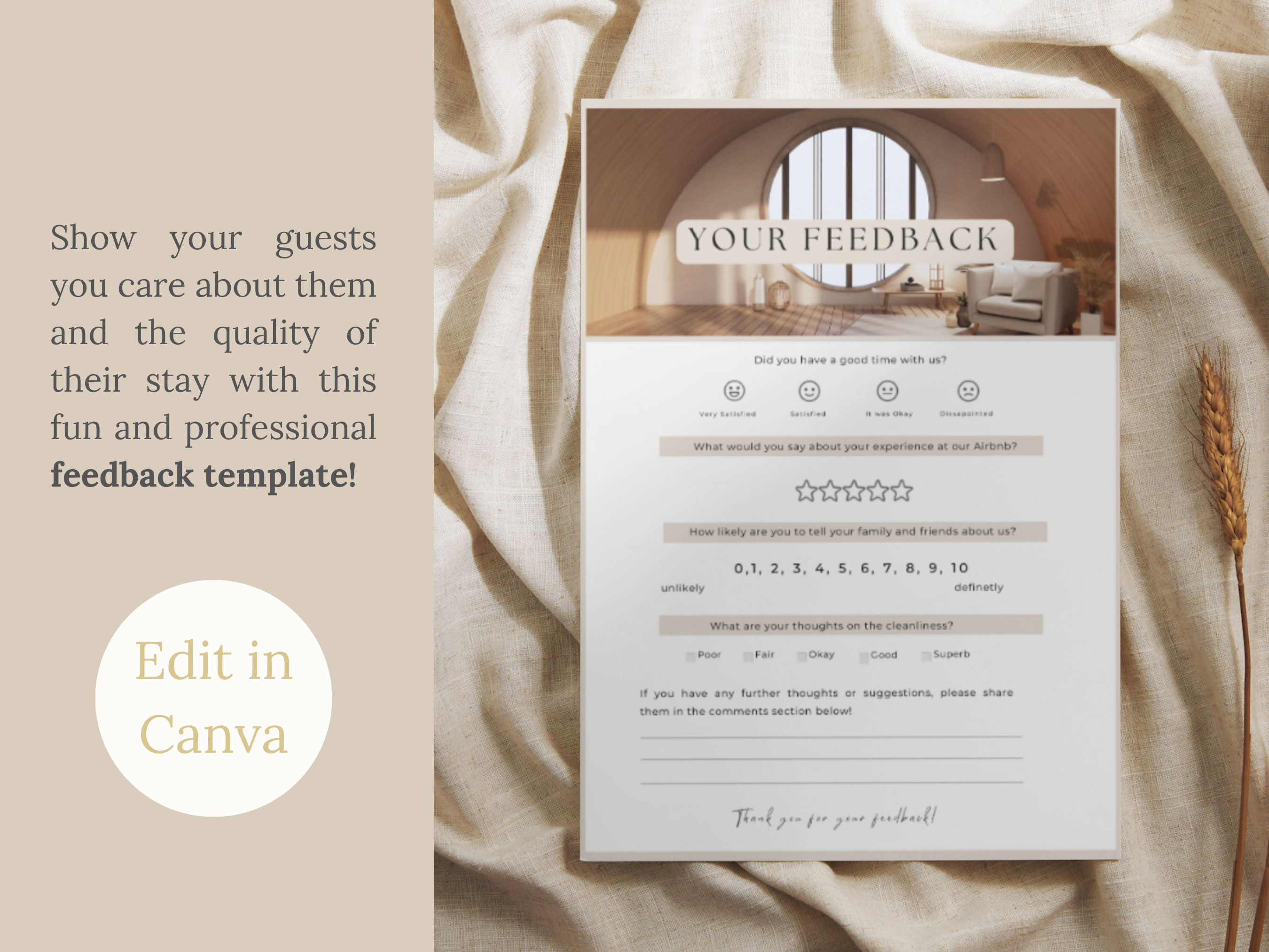 Editable Feedback Form Guest, Airbnb Host, VRBO, Canva Template, Guest ...