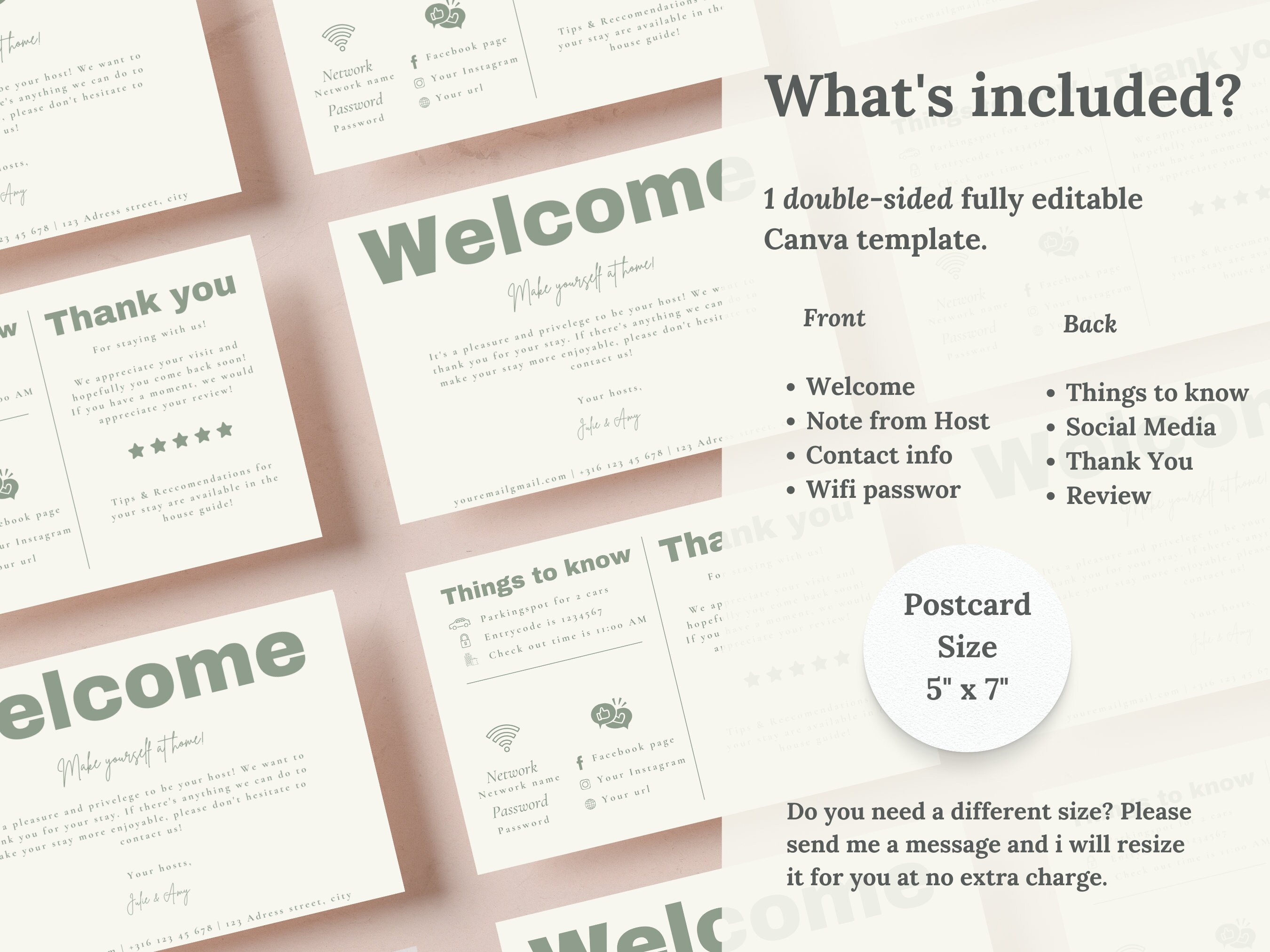 Welcome Card Template for Airbnb, Thank You for Staying Card for Guest ...