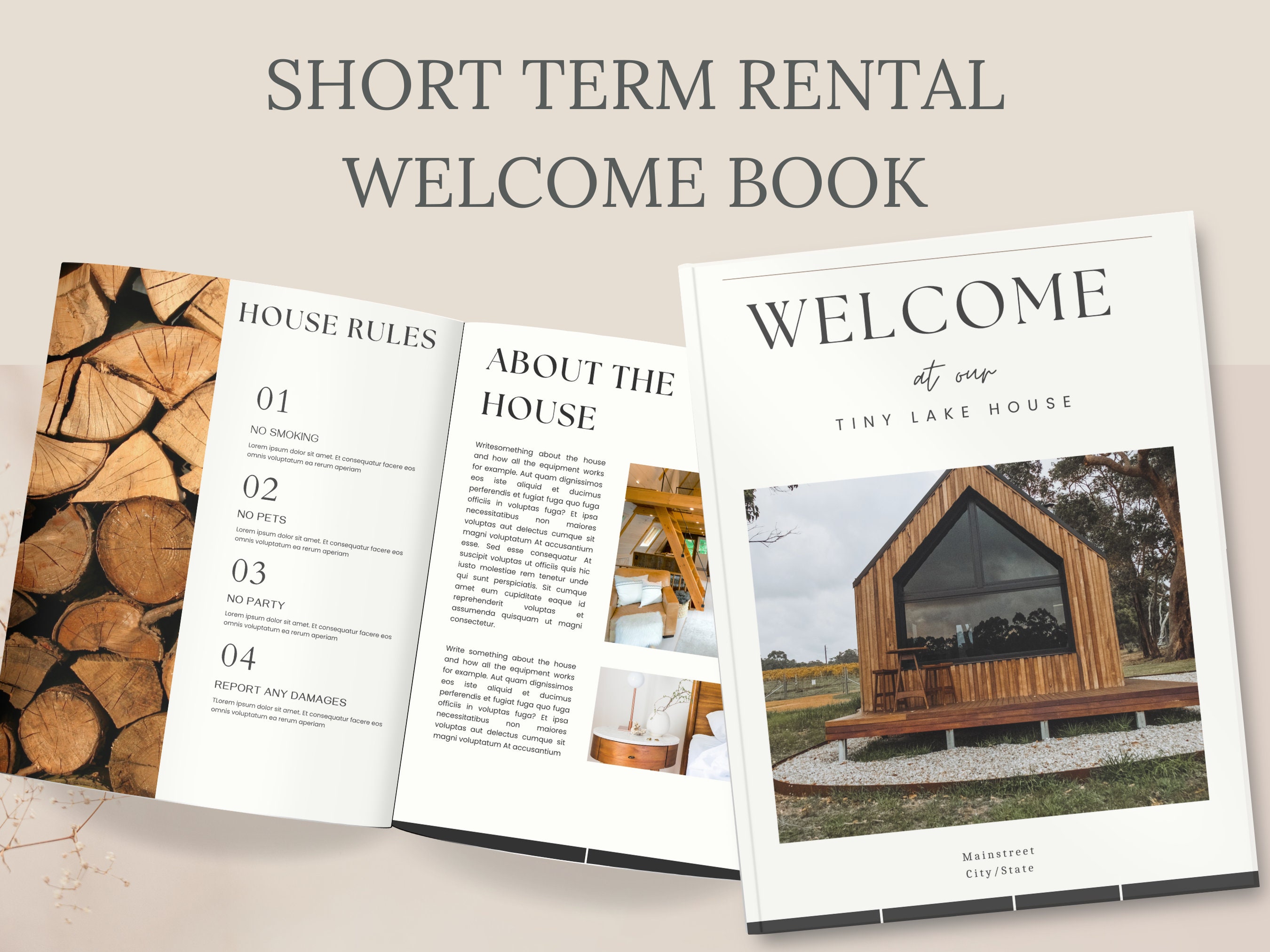 Modern Airbnb Cabin Welcome Book, Rustic Forest Cabin Guestbook, VRBO ...