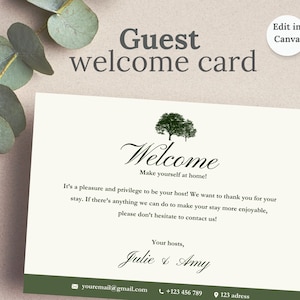 Modello Canva di biglietto di benvenuto per Airbnb, Biglietto di ringraziamento per aver soggiornato per l'ospite, Biglietto di ringraziamento dell'host, Carta ospite dell'hotel, Carta Wifi, VRBO