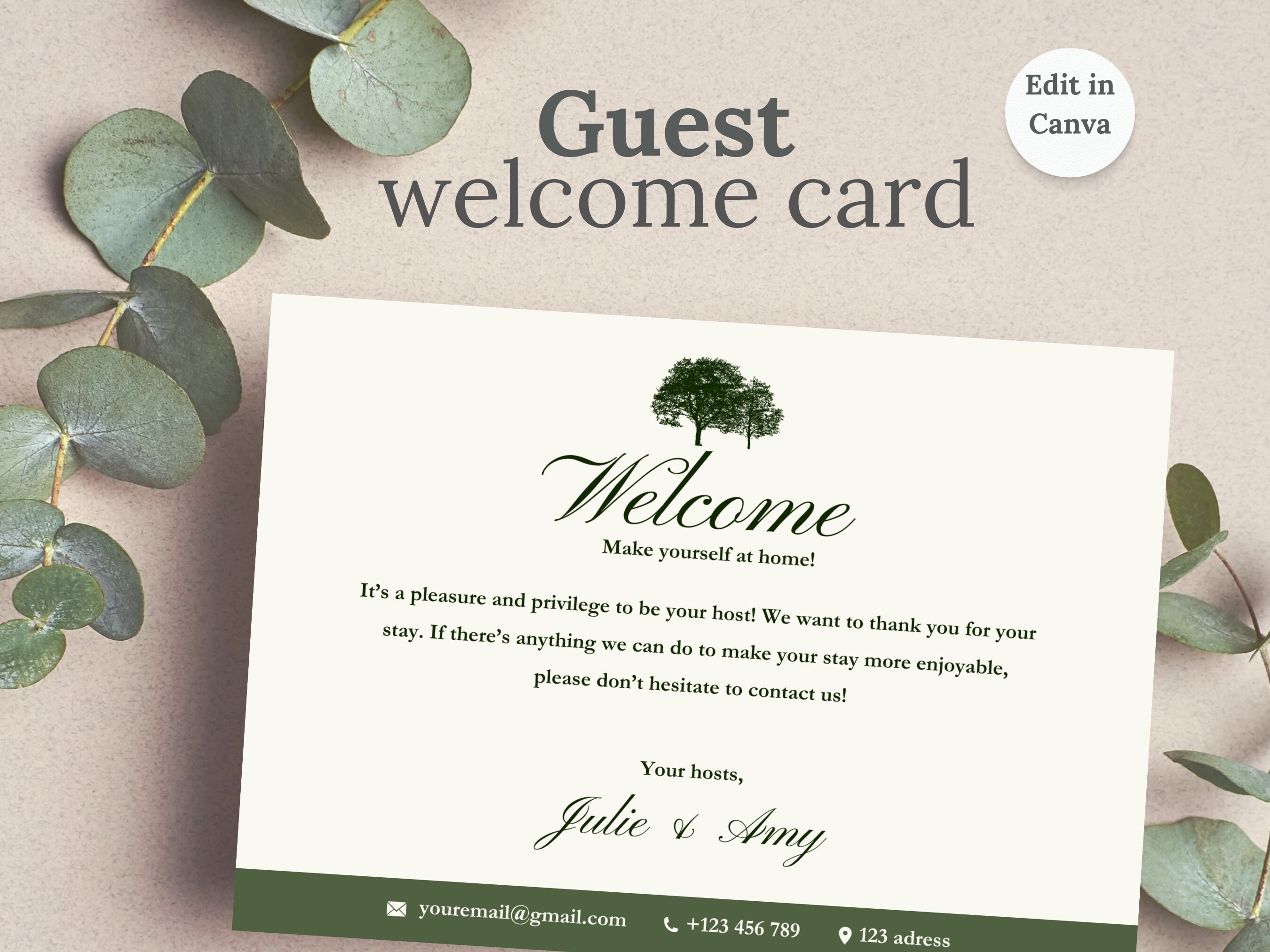 Welcome Card Canva Template For Airbnb Thank You For Staying Card For Welcome Card Canva Template For Airbnb Thank You For Staying Card For
