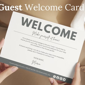 Cartão de boas-vindas minimalista para aluguel de curto prazo do Airbnb, cartão de agradecimento por ficar para o hóspede, cartão de agradecimento do anfitrião, cartão do hóspede, cartão Wi-Fi