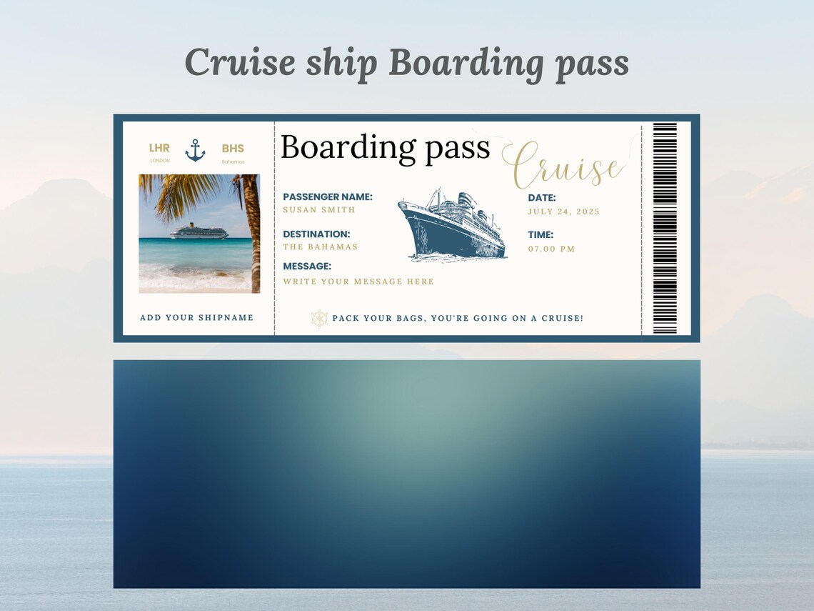 Cruise Boarding Pass Template Editable Boarding Pass Cruise Trip Gift 