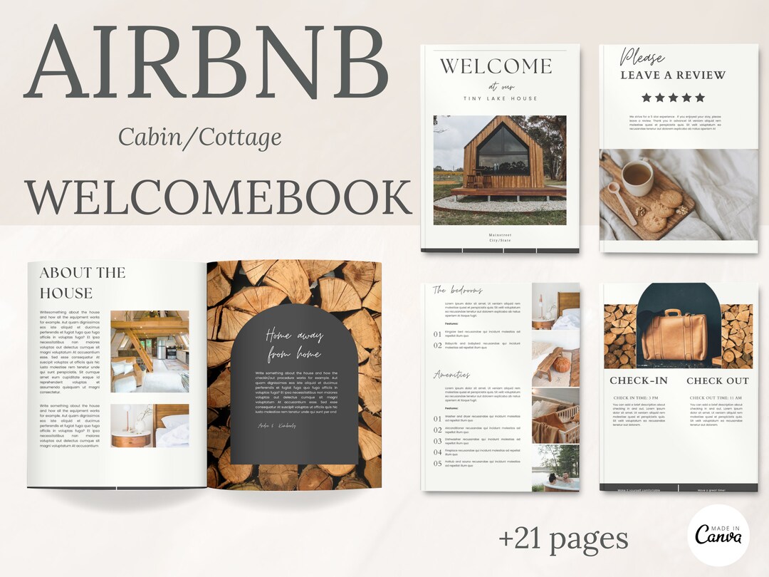 Modern Airbnb Cabin Welcome Book, Rustic Forest Cabin Guestbook, VRBO ...