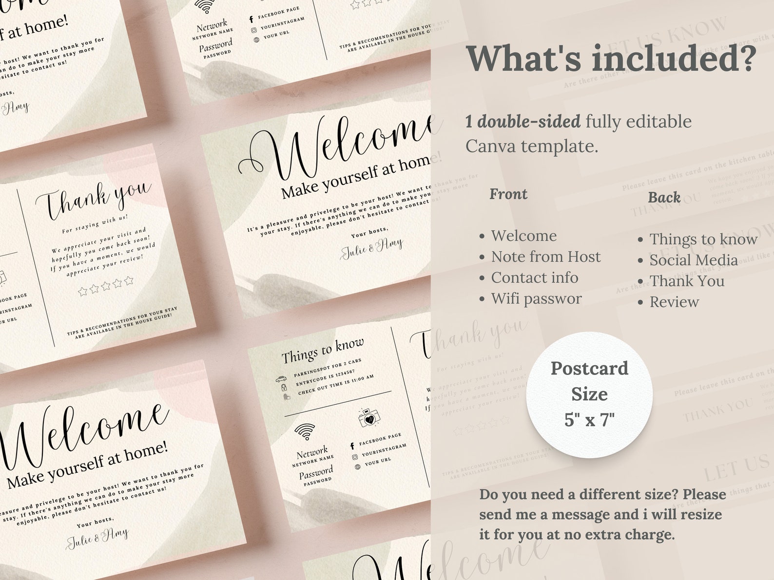 Welcome Card Template for Airbnb, Short Term Rental Homes, Thank You ...