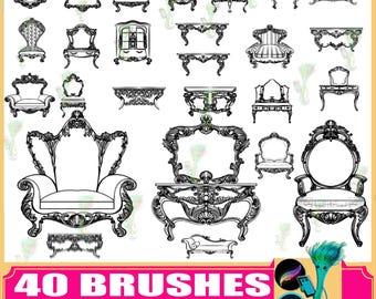 Brosses pour meubles européens : table, chaise, canapé (Photoshop et Procreate)