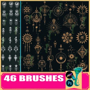 Pinceles de tatuajes de galaxia: Luna, Estrella, Constelación (Procreate y Photoshop)