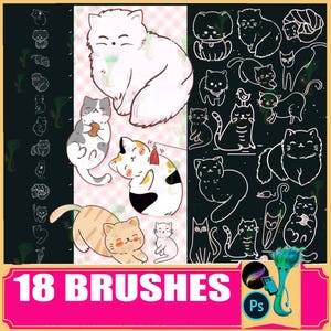 procreate brushes cute cartoon cat line drawing animal auxiliary decoration kitten cartoon, photoshop brushes, procreate cat, cat brushes