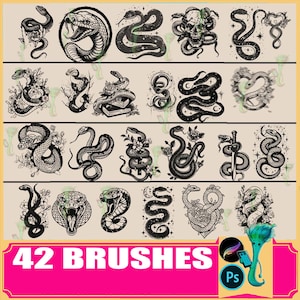 Procreate Pinsel Cartoon Schlange Tattoo Wasserzeichen Muster Malerei Zusatzstempel, Photoshop Snake, Photoshop Pinsel