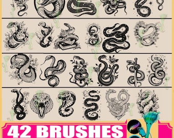 procreate brushes cartoon snake tattoo watermark pattern painting auxiliary stamp,photoshop snake, photoshop brushes