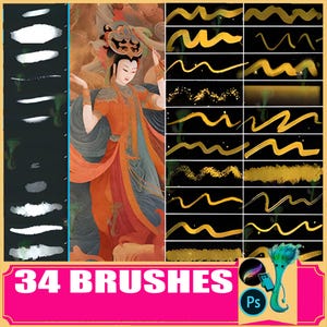 34 pędzle tekstur do murali na skałach Dunhuang: Procreate i Photoshop