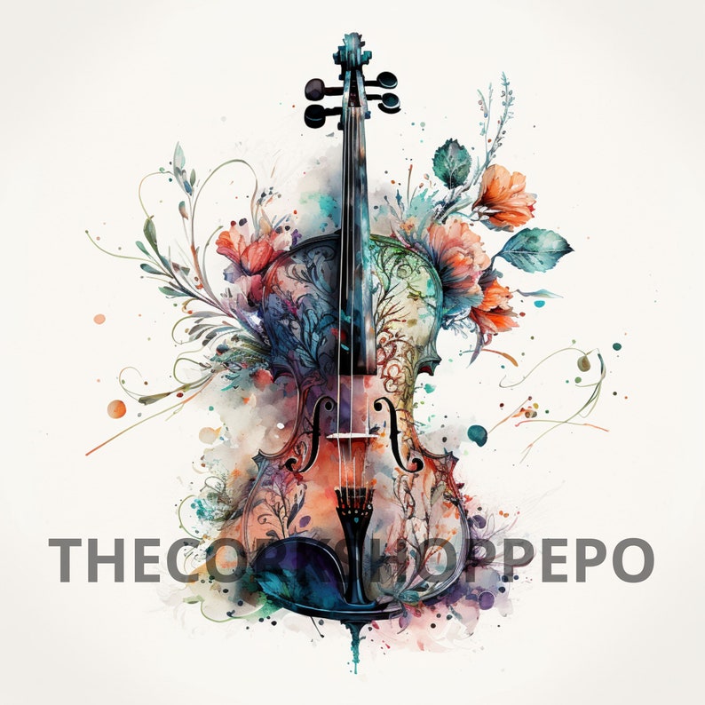 Ornate Violin Set of 12 Clipart Bundle High Quality Jpegs Digital Download Printable Art FREE