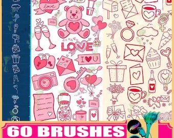 60 sellos de amor y corazón para Procreate: Pinceles de San Valentín (Photoshop)