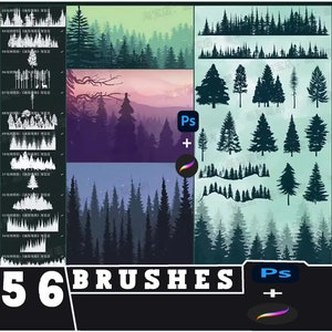 Pine Tree Silhouette Brushes: Forest Landscape (Photoshop & Procreate)