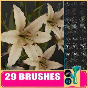 Pinceles de lirio para Procreate y Photoshop: 29 sellos florales