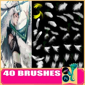 Feather Brushes for Procreate & Photoshop: 40 Textures (Digital Download)