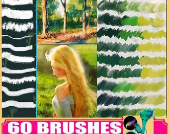 60 Oil Painting Texture Brushes: Procreate & Photoshop