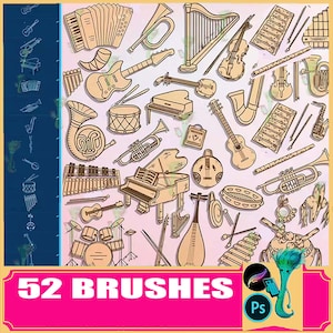 52 pinceles de instrumentos musicales: conjunto de pinceles para Photoshop y Procreate