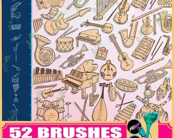 52 Musical Instrument Brushes: Photoshop & Procreate Brushset