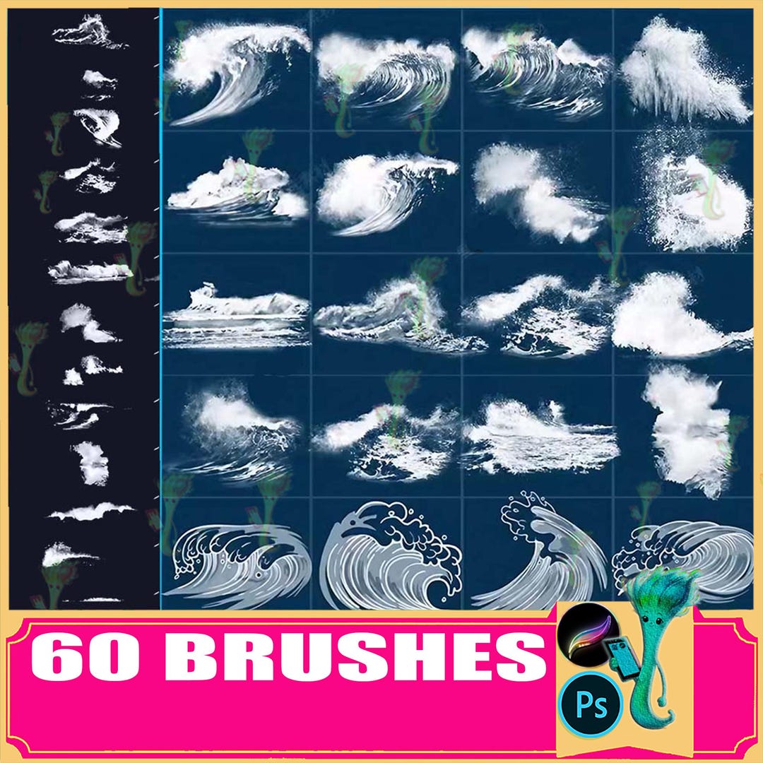 Sea Waves Brushes for Procreate & Photoshop (60 Brushes) - Etsy