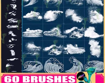 Pinceles de olas marinas para Procreate y Photoshop (60 pinceles)
