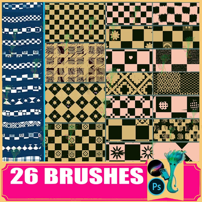 Checkerboard Pattern Brushes for Procreate & Photoshop - Etsy