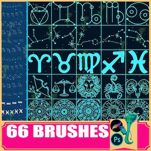 Zodiac Procreate Brushes: Horoscope Illustration Tattoo Designs (66 Brushes)