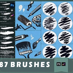 87 Retro Ink Texture Brushes: Procreate & Photoshop
